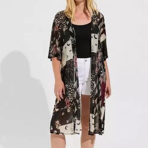 Torrid Mixed Print Floral Animal Print Moon Sheer Kimono Top